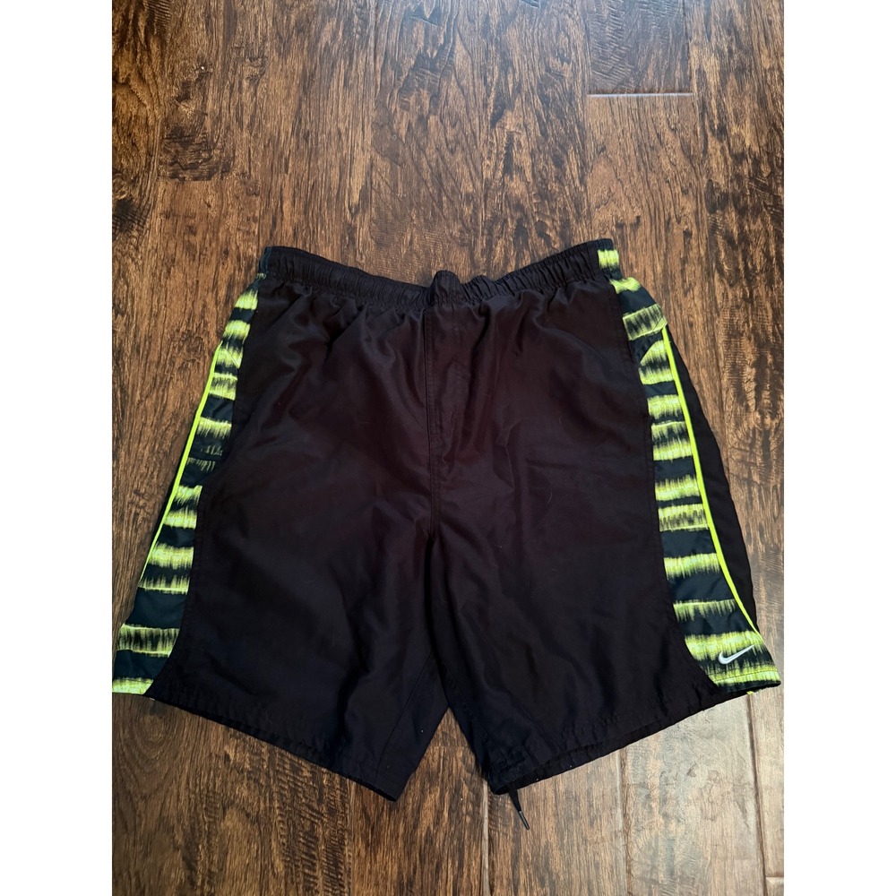 Nike Swim Trunks Mens Large Black Neon Green Yellow Graphic Board Shorts